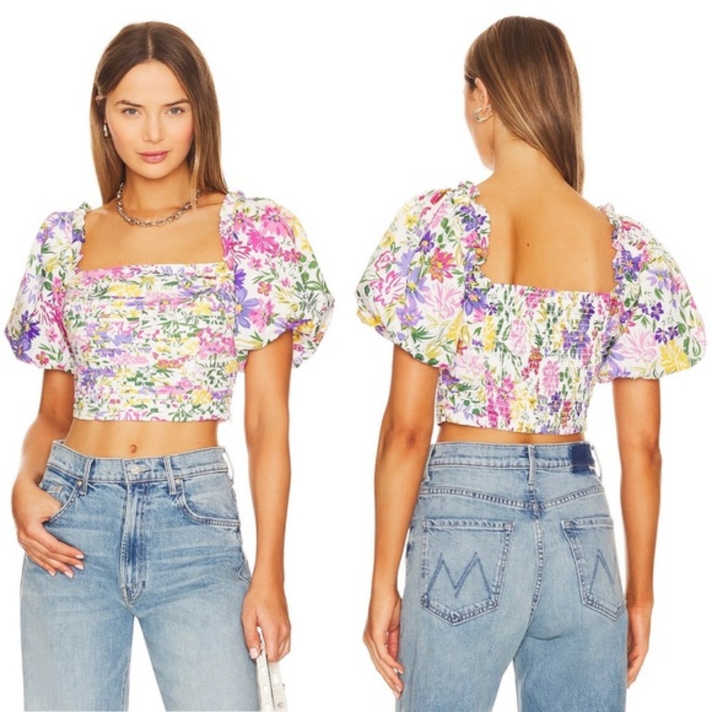 - ASTR The Label Lin Floral Puff Sleeve Top Size Large